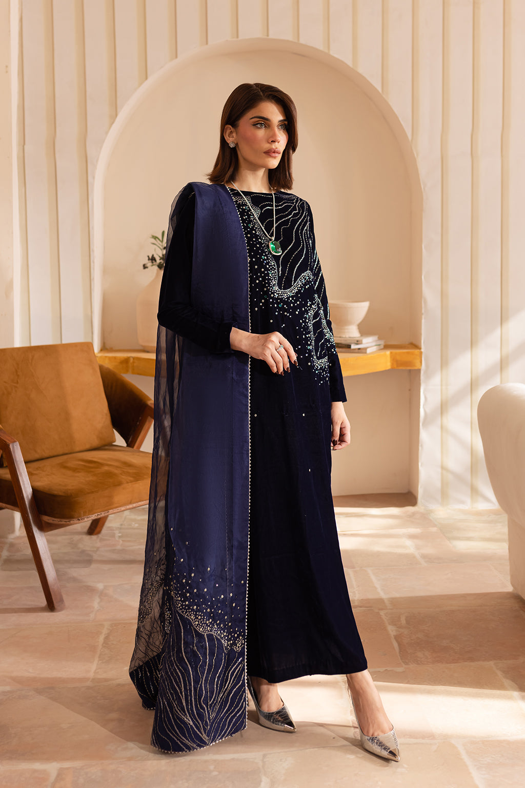 Vanya | Velvet Formals 24 |  KV-50 - Designer Dress with Intricate embroidery and embellishments. Shop elegent wedding dress at Maria Faisal.