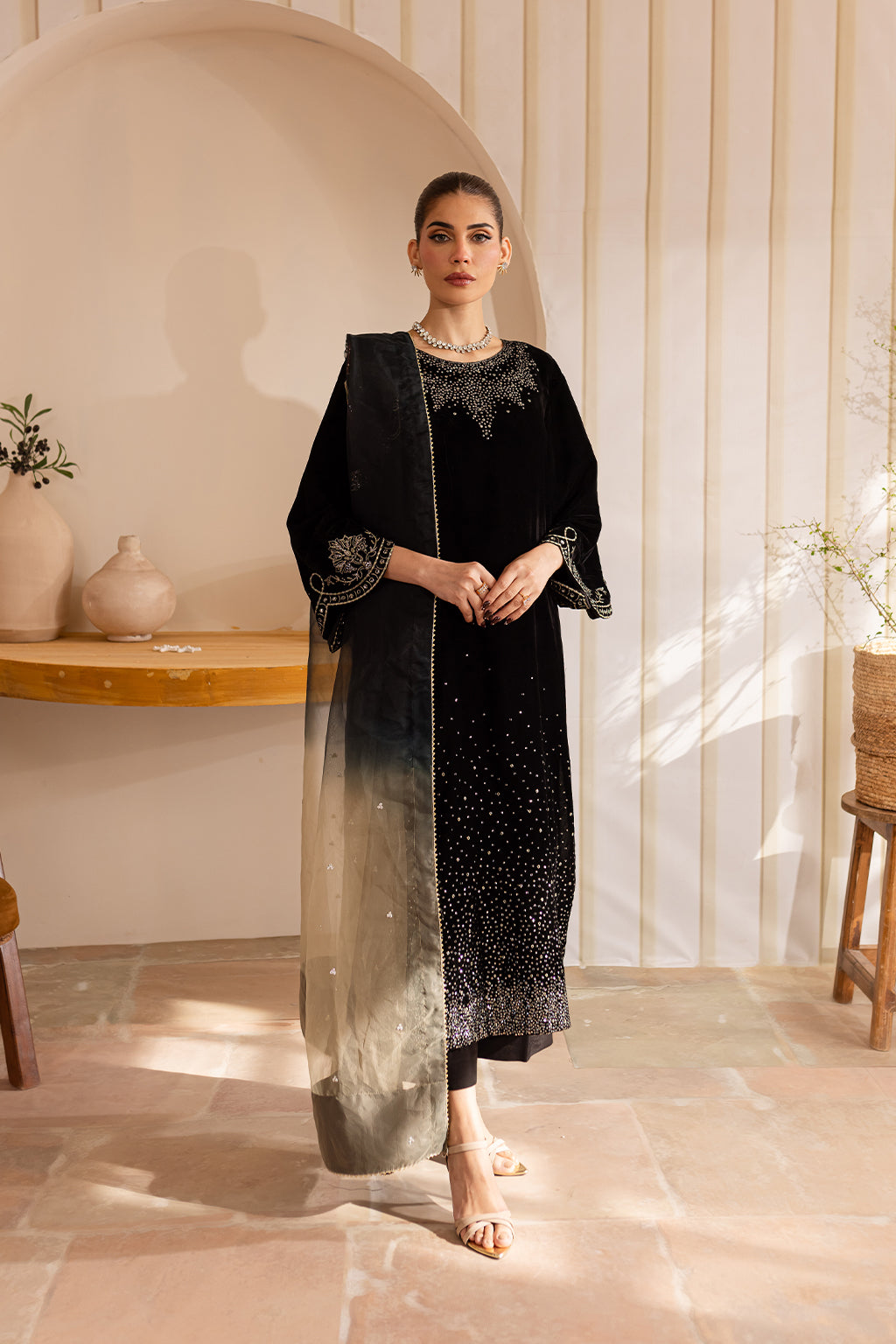 Vanya | Velvet Formals 24 |  KV-51 - Designer Dress with Intricate embroidery and embellishments. Shop elegent wedding dress at Maria Faisal.