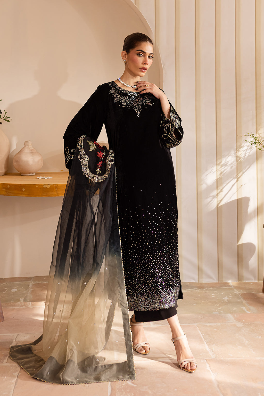 Vanya | Velvet Formals 24 |  KV-51 - Designer Dress with Intricate embroidery and embellishments. Shop elegent wedding dress at Maria Faisal.