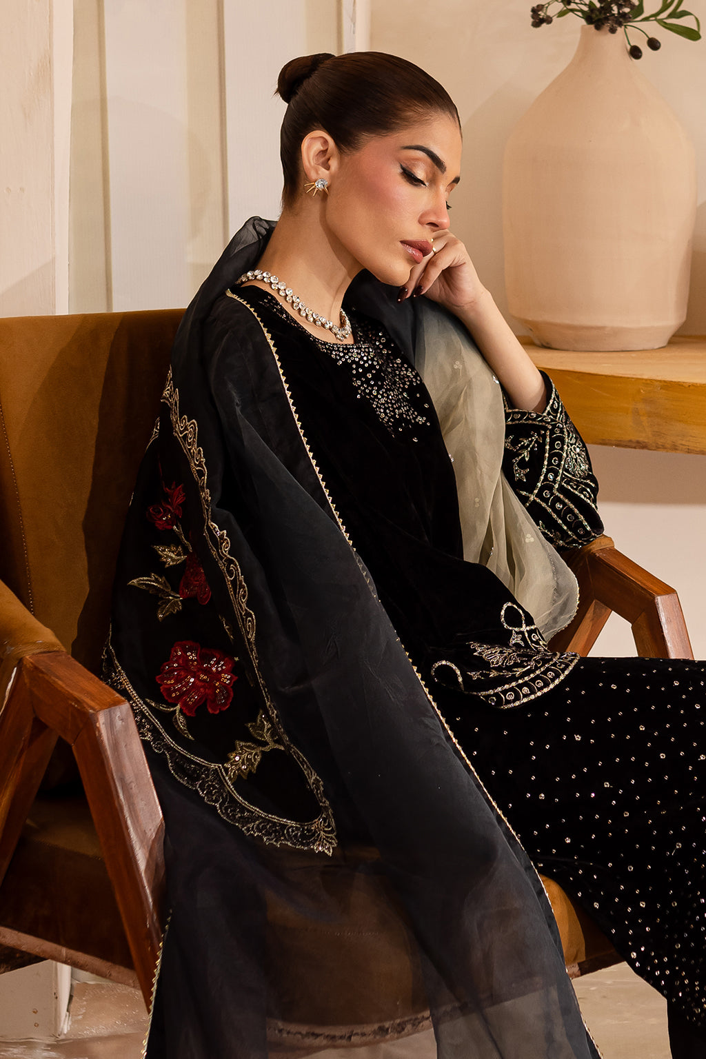 Vanya | Velvet Formals 24 |  KV-51 - Designer Dress with Intricate embroidery and embellishments. Shop elegent wedding dress at Maria Faisal.