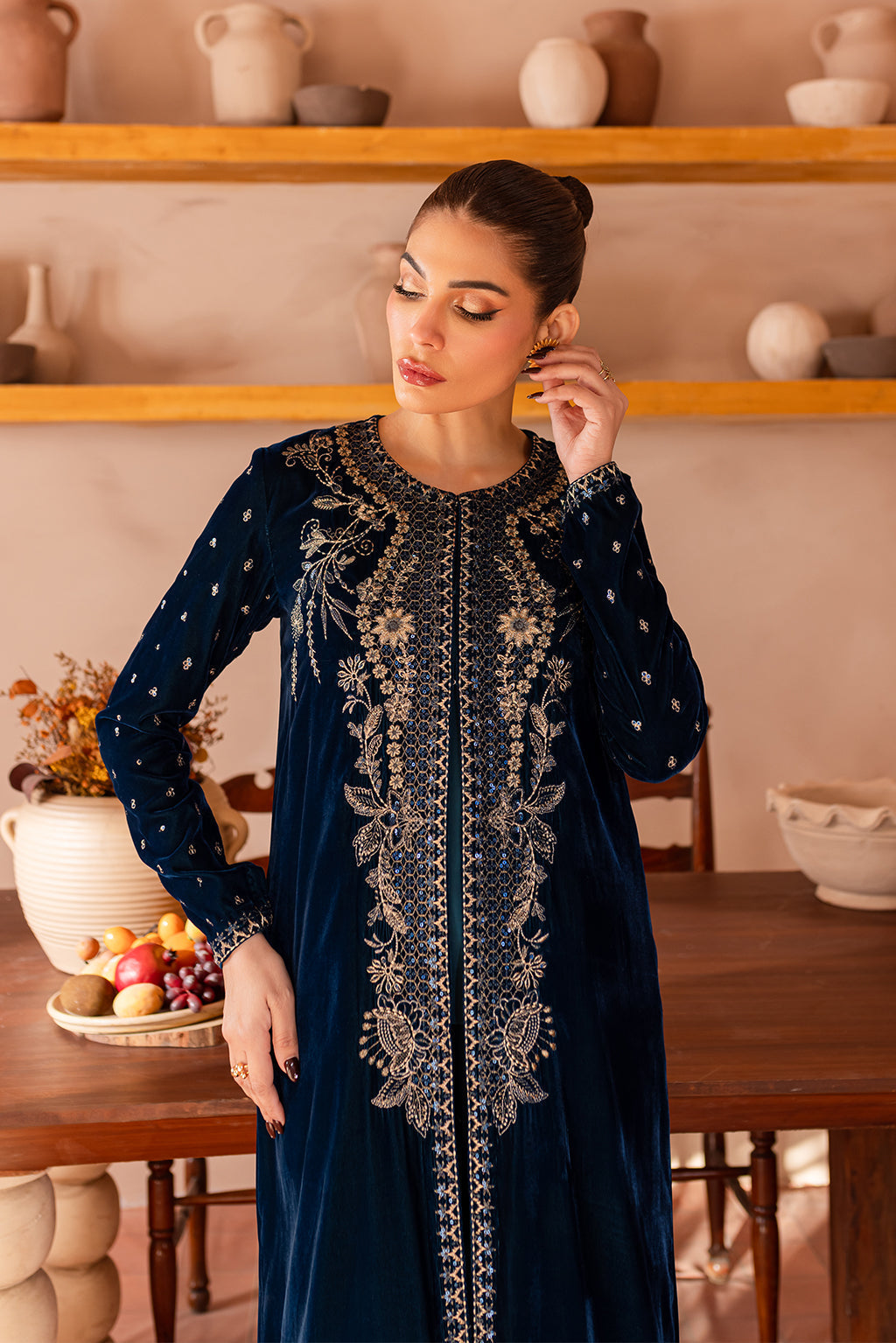 Vanya | Velvet Formals 24 |  KV-54 - Designer Dress with Intricate embroidery and embellishments. Shop elegent wedding dress at Maria Faisal.