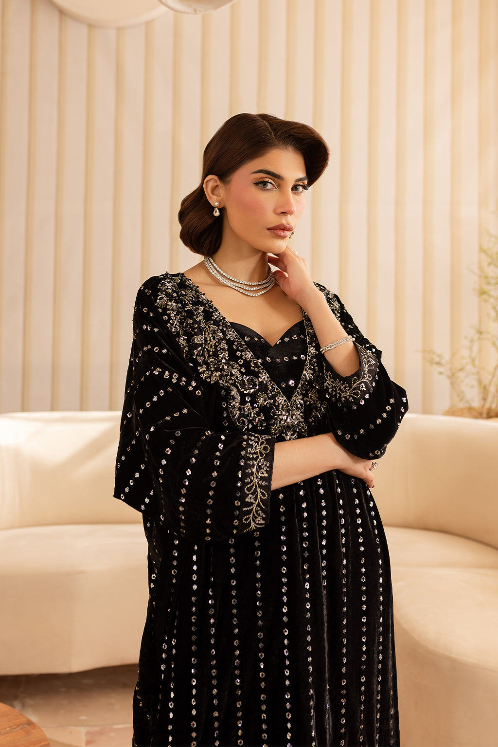 Vanya | Velvet Formals 24 |  KV-53 - Designer Dress with Intricate embroidery and embellishments. Shop elegent wedding dress at Maria Faisal.
