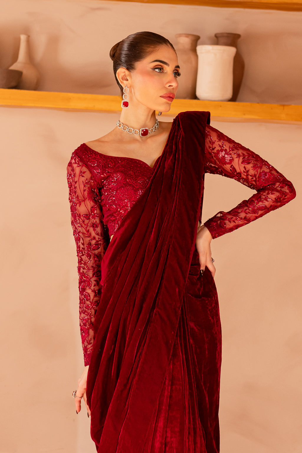 Vanya | Velvet Formals 24 | KV-55 - Designer Dress with Intricate embroidery and embellishments. Shop elegent wedding dress at Maria Faisal.