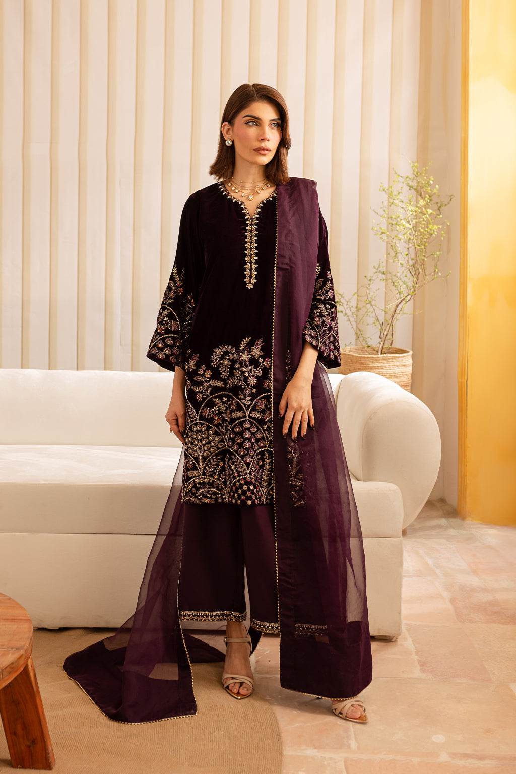 Vanya | Velvet Formals 24 |  KV-52 - Designer Dress with Intricate embroidery and embellishments. Shop elegent wedding dress at Maria Faisal.