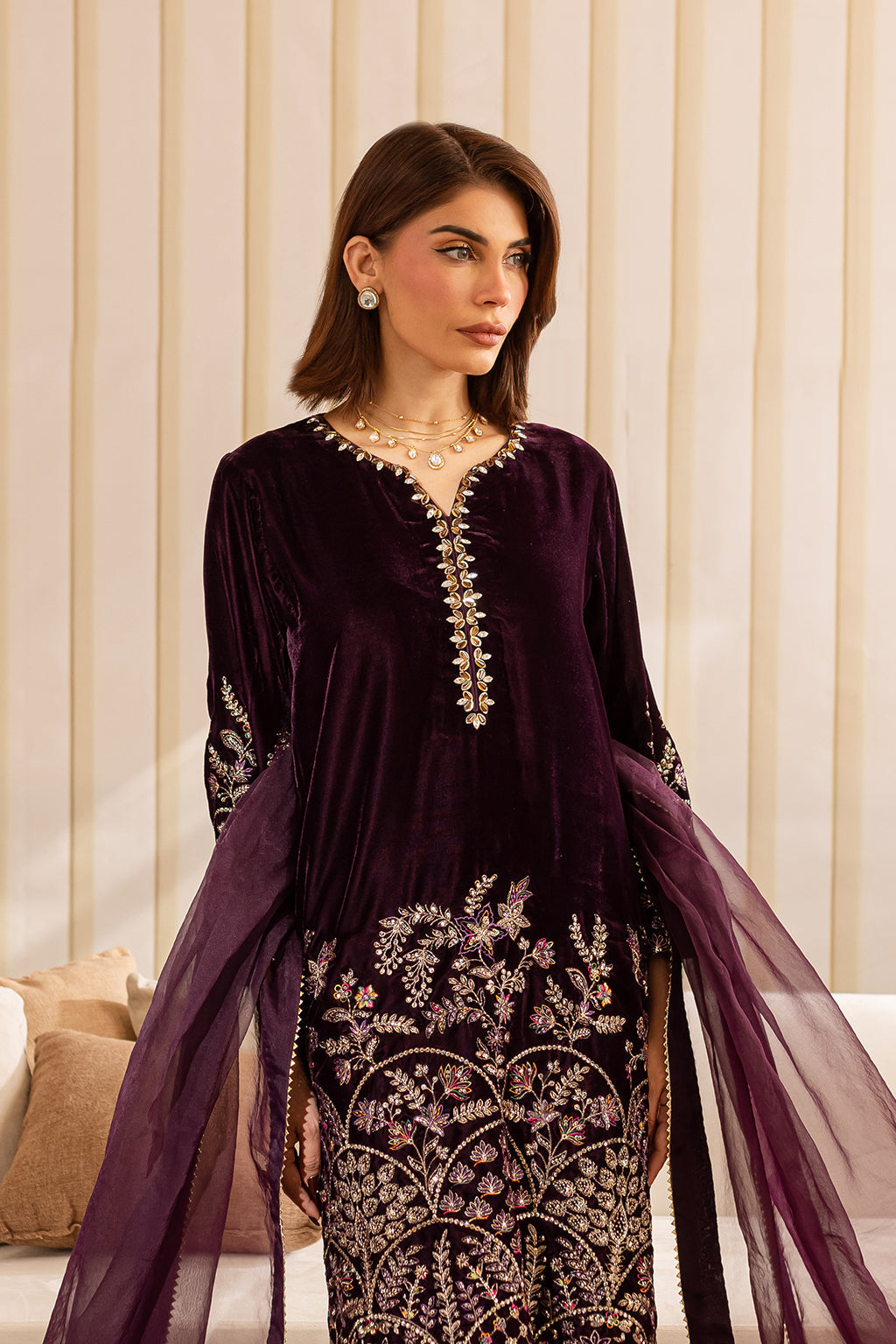 Vanya | Velvet Formals 24 |  KV-52 - Designer Dress with Intricate embroidery and embellishments. Shop elegent wedding dress at Maria Faisal.
