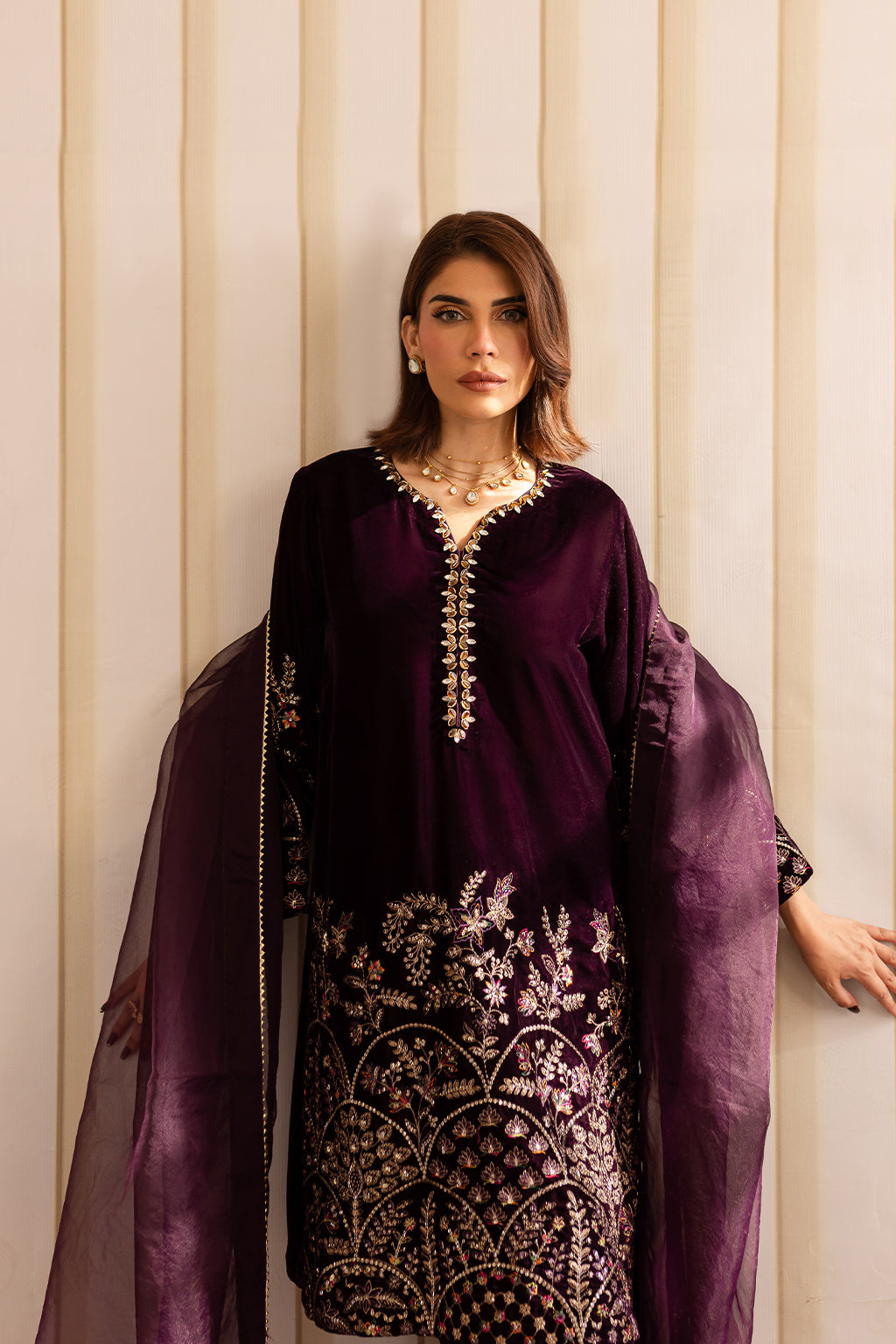 Vanya | Velvet Formals 24 |  KV-52 - Designer Dress with Intricate embroidery and embellishments. Shop elegent wedding dress at Maria Faisal.