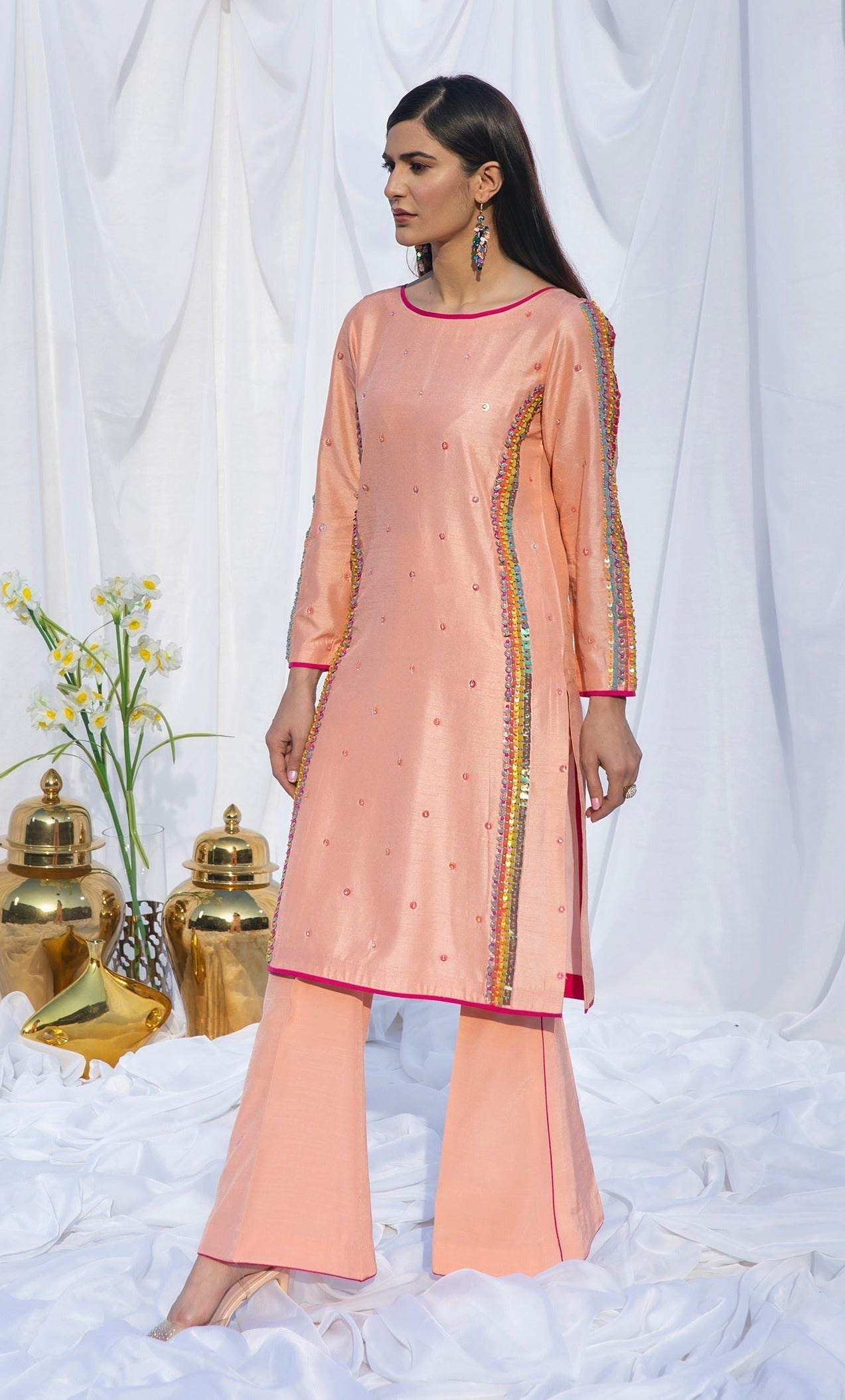 Hana | Viridity Ready to Wear | SALMON-VRT-001 - Designer Dress with Intricate embroidery and embellishments. Shop elegent wedding dress at Maria Faisal.