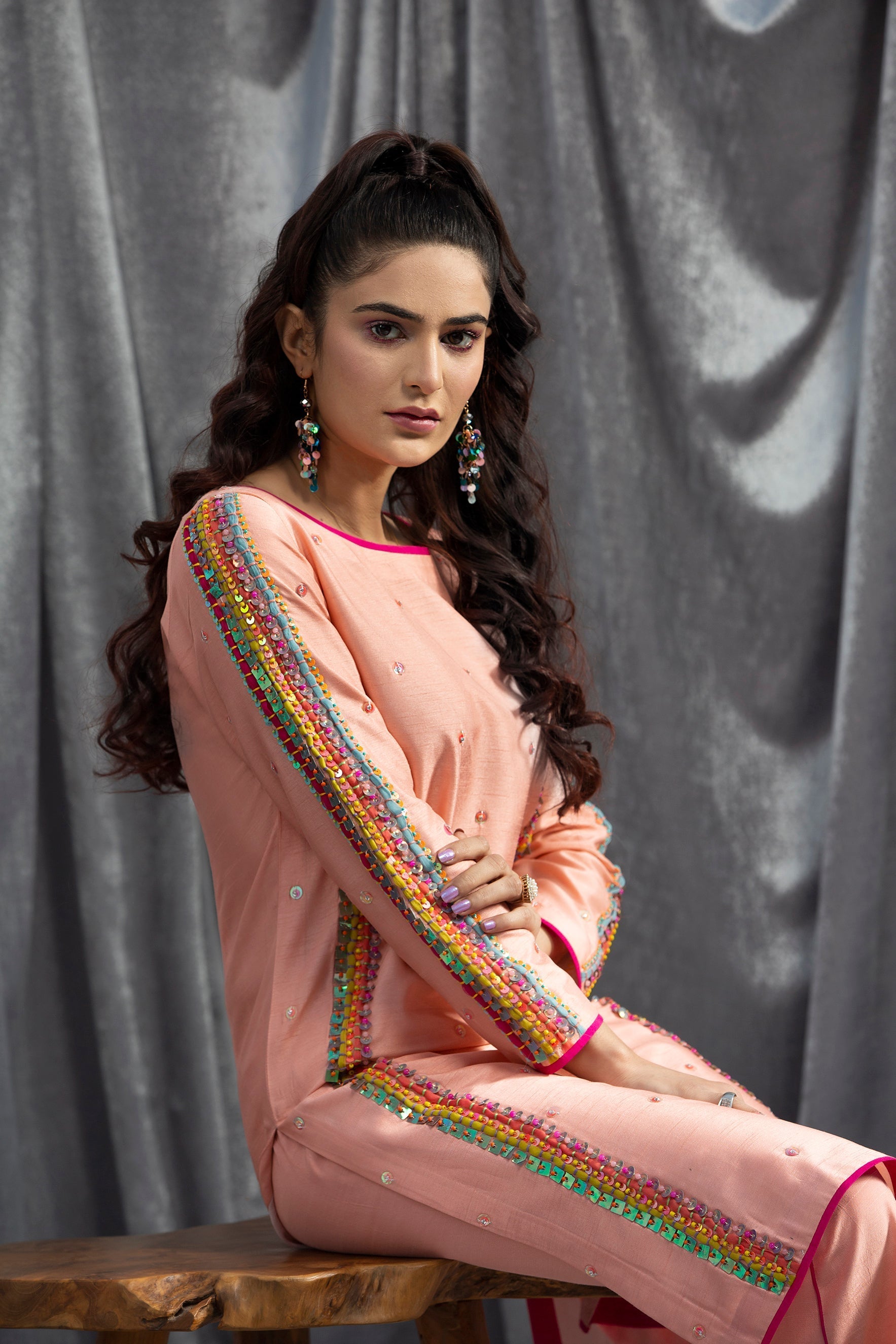 Hana | Viridity Ready to Wear | SALMON-VRT-001 - Designer Dress with Intricate embroidery and embellishments. Shop elegent wedding dress at Maria Faisal.