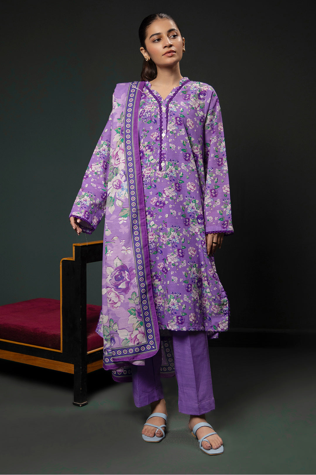 Zellbury | Winter Pret | Kurta Dupatta Trouser - 2948 - Designer Dress with Intricate embroidery and embellishments. Shop elegent wedding dress at Maria Faisal.