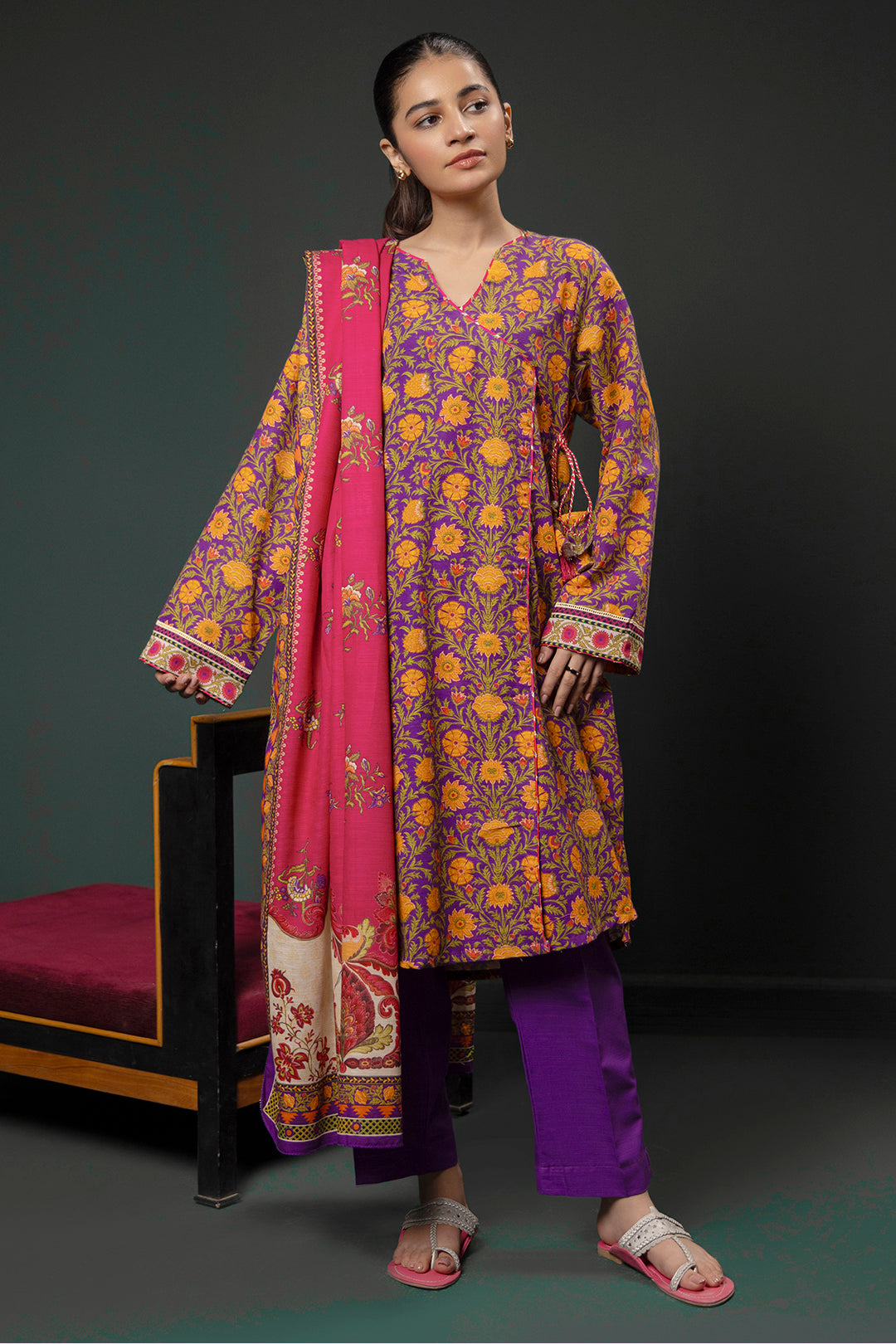 Zellbury | Winter Pret | Kurta Dupatta Trouser - 3006 - Designer Dress with Intricate embroidery and embellishments. Shop elegent wedding dress at Maria Faisal.