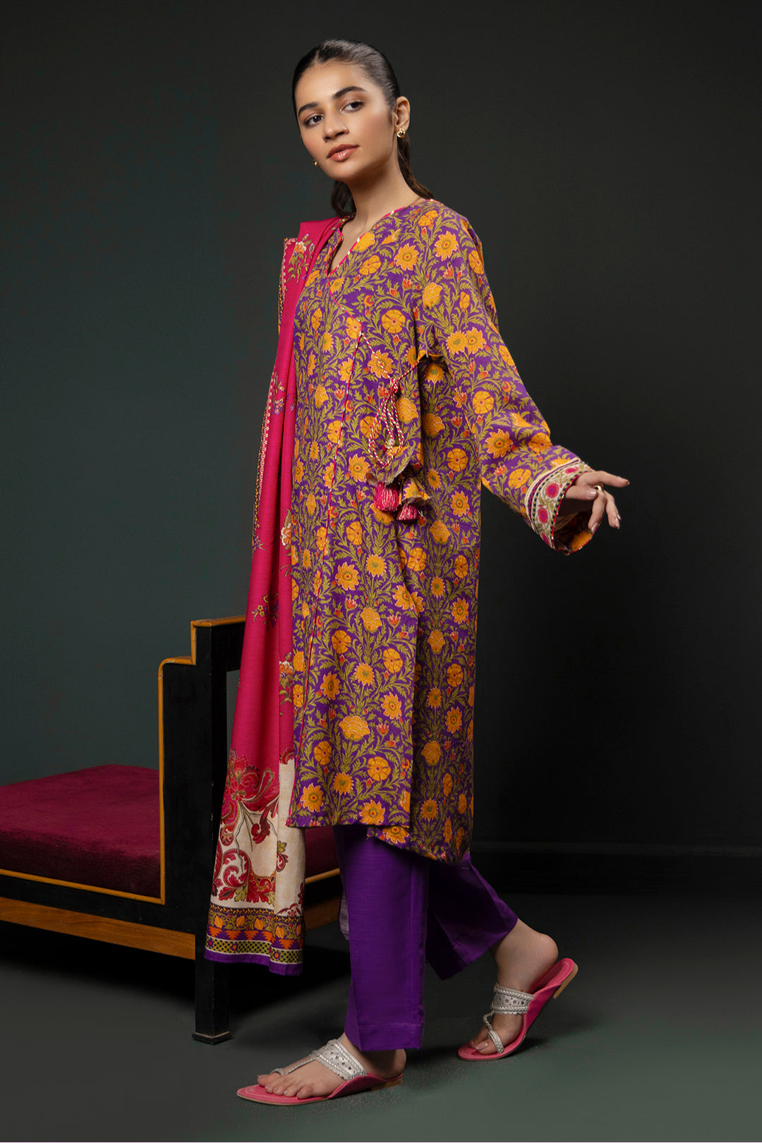 Zellbury | Winter Pret | Kurta Dupatta Trouser - 3006 - Designer Dress with Intricate embroidery and embellishments. Shop elegent wedding dress at Maria Faisal.