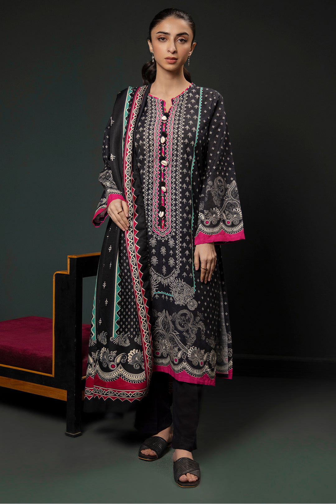 Zellbury | Winter Pret | Kurta Shawl Trouser - 3008 - Designer Dress with Intricate embroidery and embellishments. Shop elegent wedding dress at Maria Faisal.