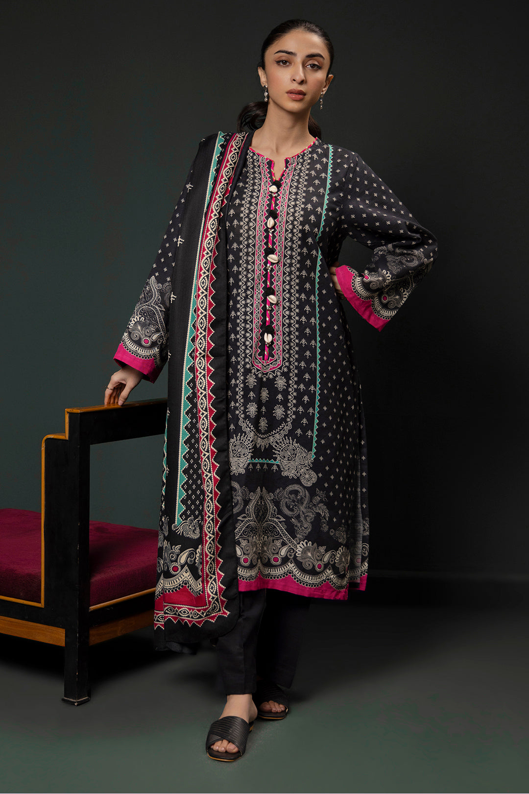Zellbury | Winter Pret | Kurta Shawl Trouser - 3008 - Designer Dress with Intricate embroidery and embellishments. Shop elegent wedding dress at Maria Faisal.