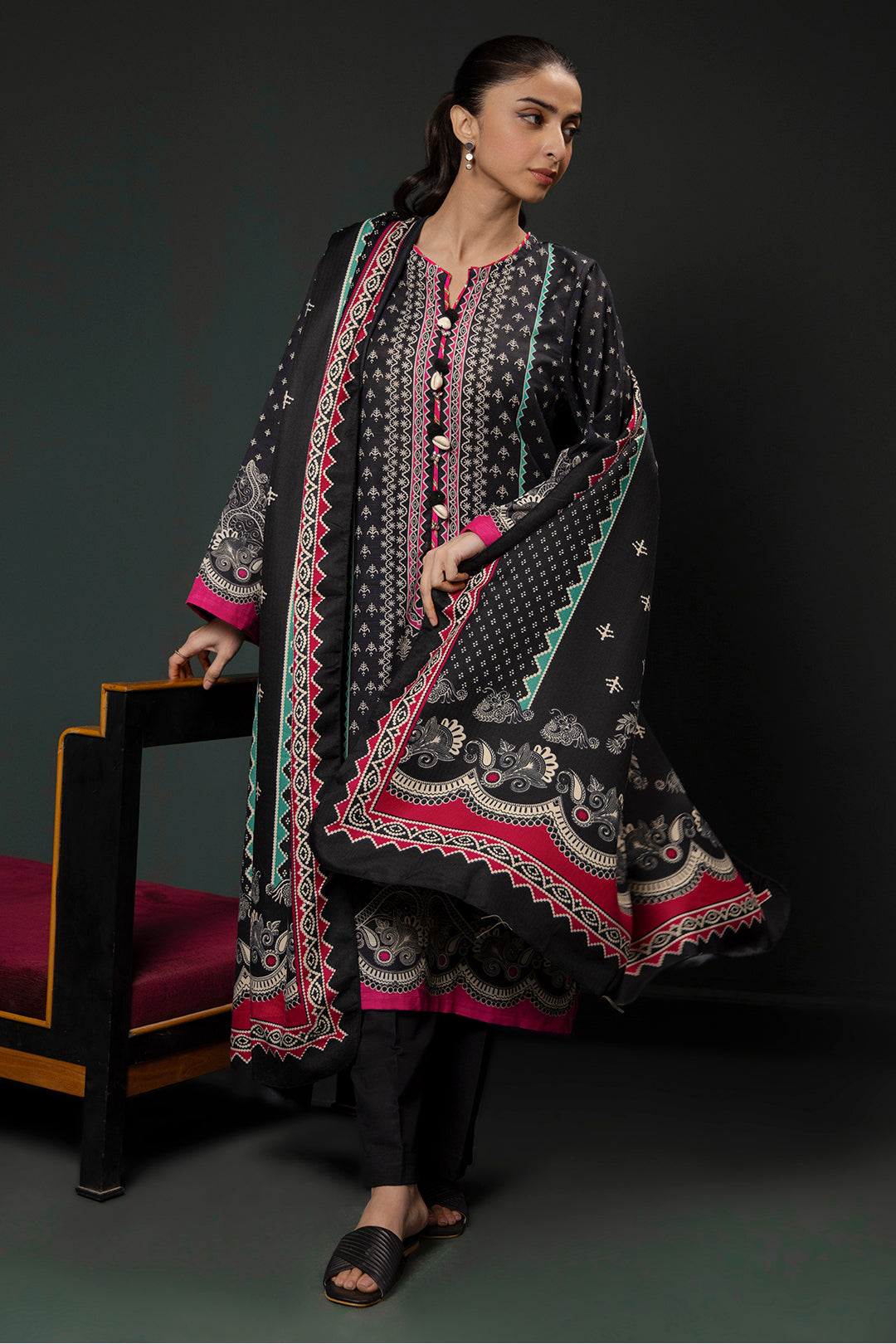 Zellbury | Winter Pret | Kurta Shawl Trouser - 3008 - Designer Dress with Intricate embroidery and embellishments. Shop elegent wedding dress at Maria Faisal.