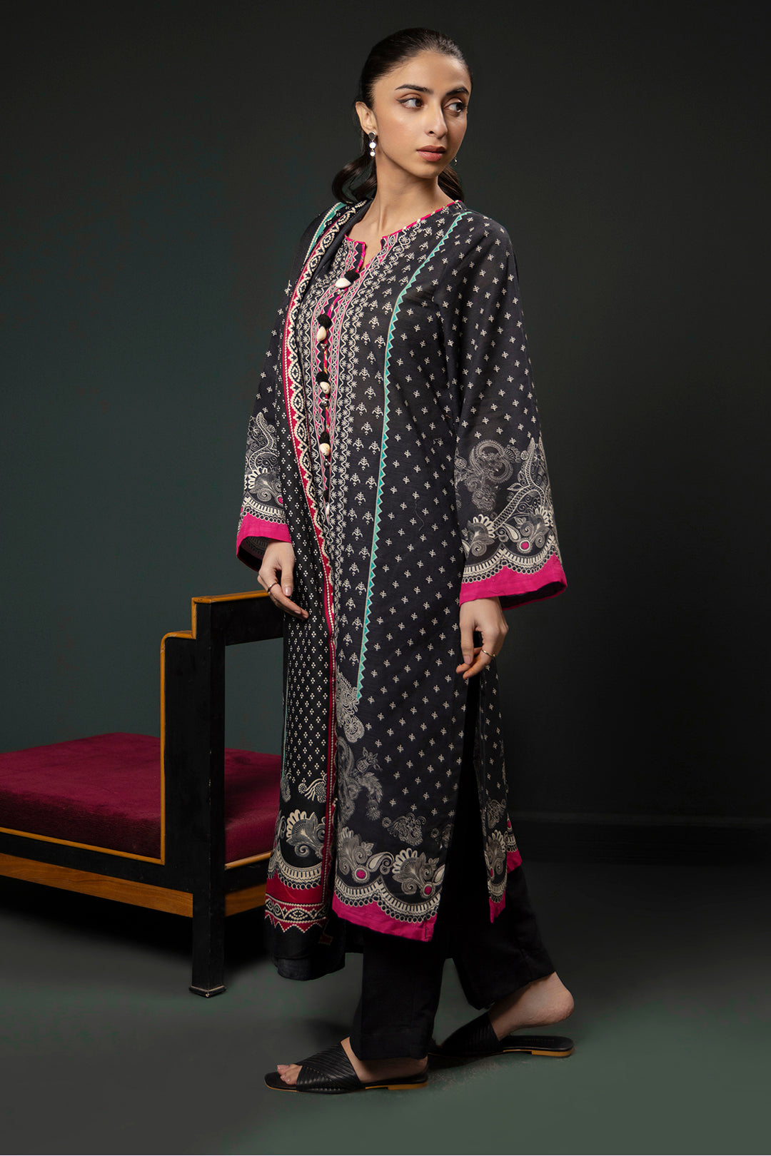 Zellbury | Winter Pret | Kurta Shawl Trouser - 3008 - Designer Dress with Intricate embroidery and embellishments. Shop elegent wedding dress at Maria Faisal.