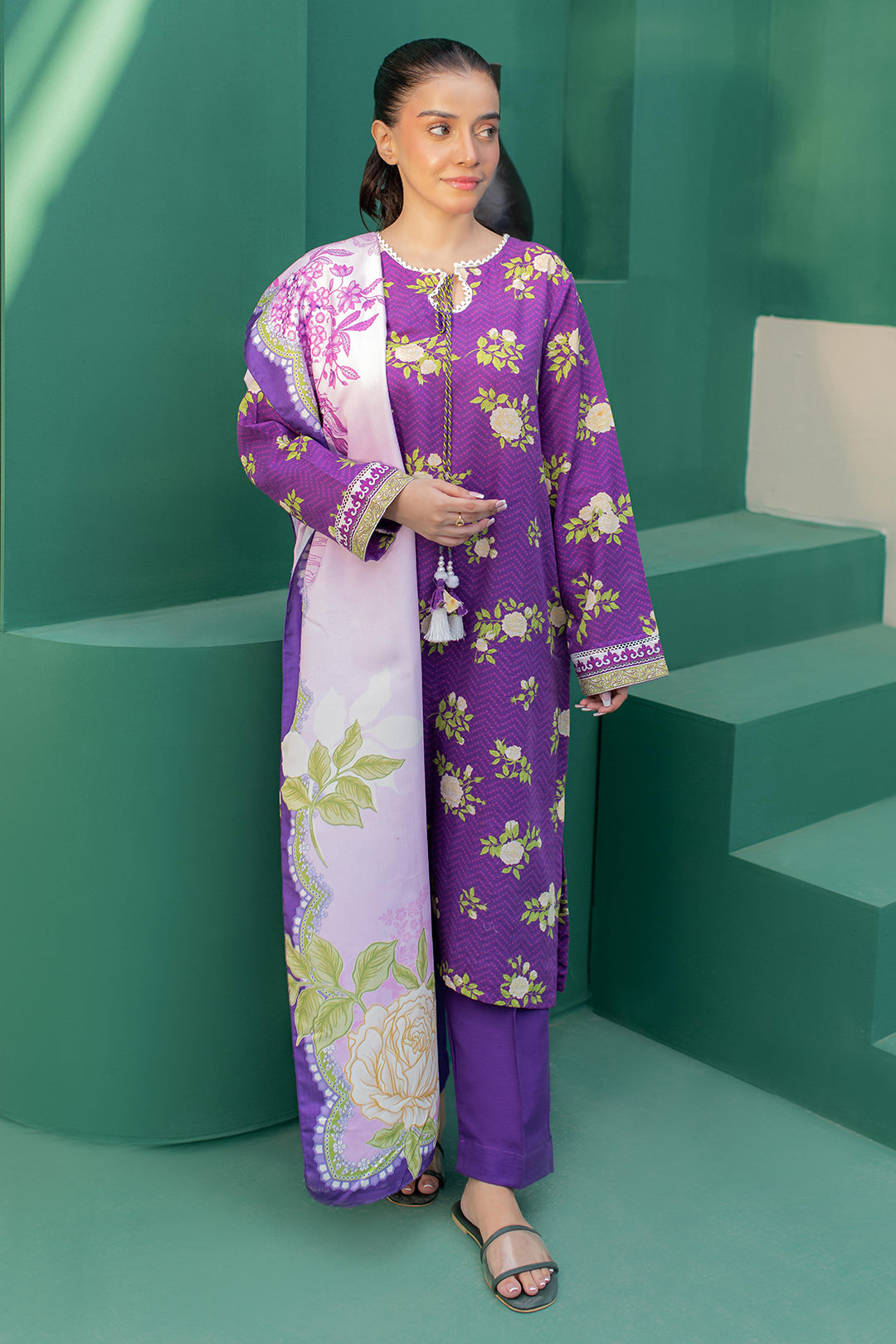 Zellbury | Winter Pret | Kurta Shawl Trouser - 3010 - Designer Dress with Intricate embroidery and embellishments. Shop elegent wedding dress at Maria Faisal.