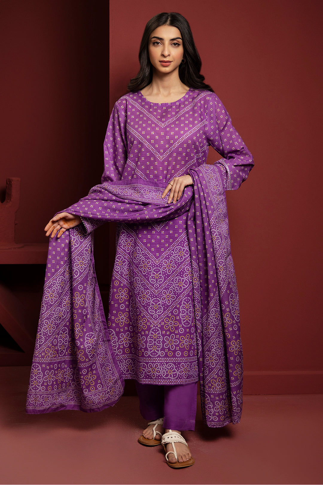 Zellbury | Winter Pret | Kurta Dupatta Trouser - 3072 - Designer Dress with Intricate embroidery and embellishments. Shop elegent wedding dress at Maria Faisal.