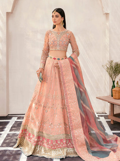 Gulaal | Wedding Formals | AFREEN GL-WS-22V1-29 (PEACH LEHNGA CHOLI) - Designer Dress with Intricate embroidery and embellishments. Shop elegent wedding dress at Maria Faisal.