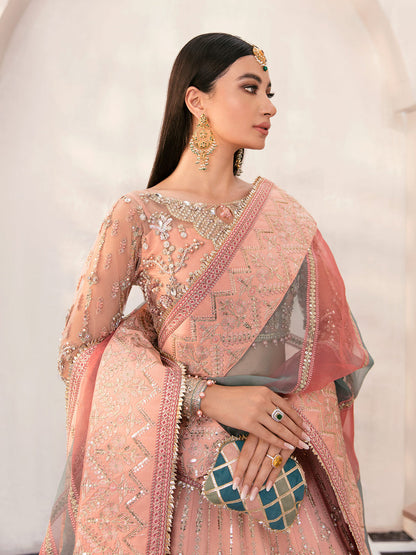 Gulaal | Wedding Formals | AFREEN GL-WS-22V1-29 (PEACH LEHNGA CHOLI) - Designer Dress with Intricate embroidery and embellishments. Shop elegent wedding dress at Maria Faisal.