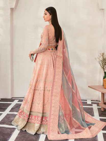 Gulaal | Wedding Formals | AFREEN GL-WS-22V1-29 (PEACH LEHNGA CHOLI) - Designer Dress with Intricate embroidery and embellishments. Shop elegent wedding dress at Maria Faisal.