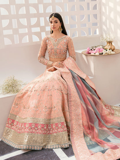 Gulaal | Wedding Formals | AFREEN GL-WS-22V1-29 (PEACH LEHNGA CHOLI) - Designer Dress with Intricate embroidery and embellishments. Shop elegent wedding dress at Maria Faisal.