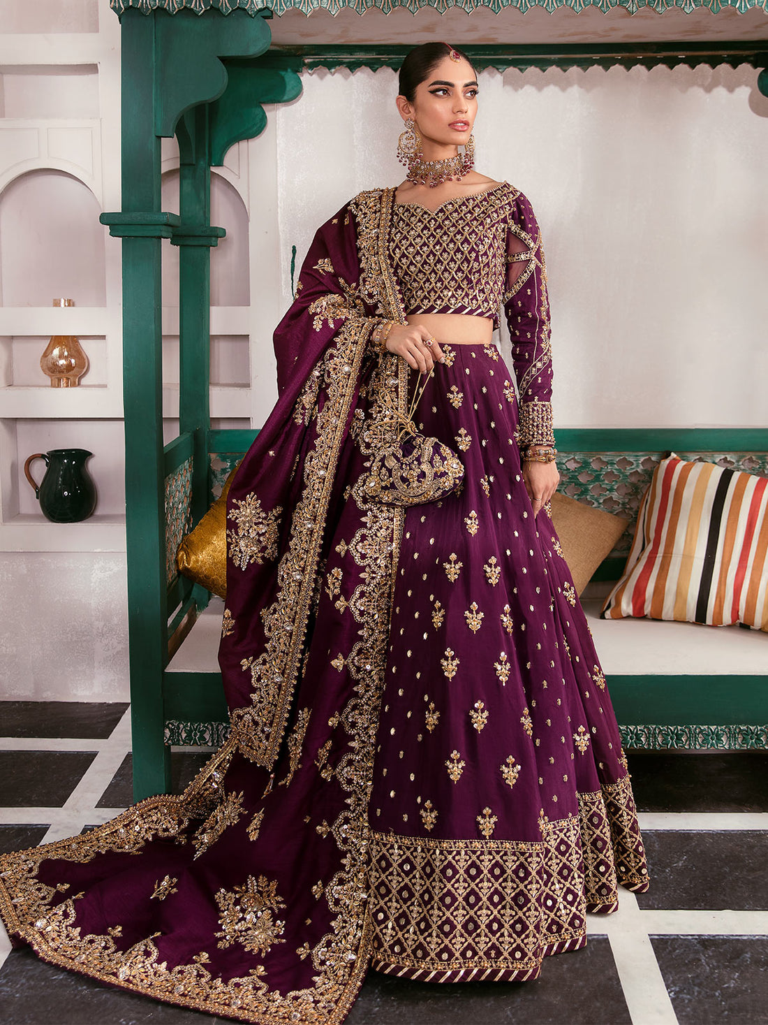 Gulaal | Wedding Formals | SHAZMINAH GL-WS-22V1-31 (LEHNGA AND CHOLI) - Designer Dress with Intricate embroidery and embellishments. Shop elegent wedding dress at Maria Faisal.