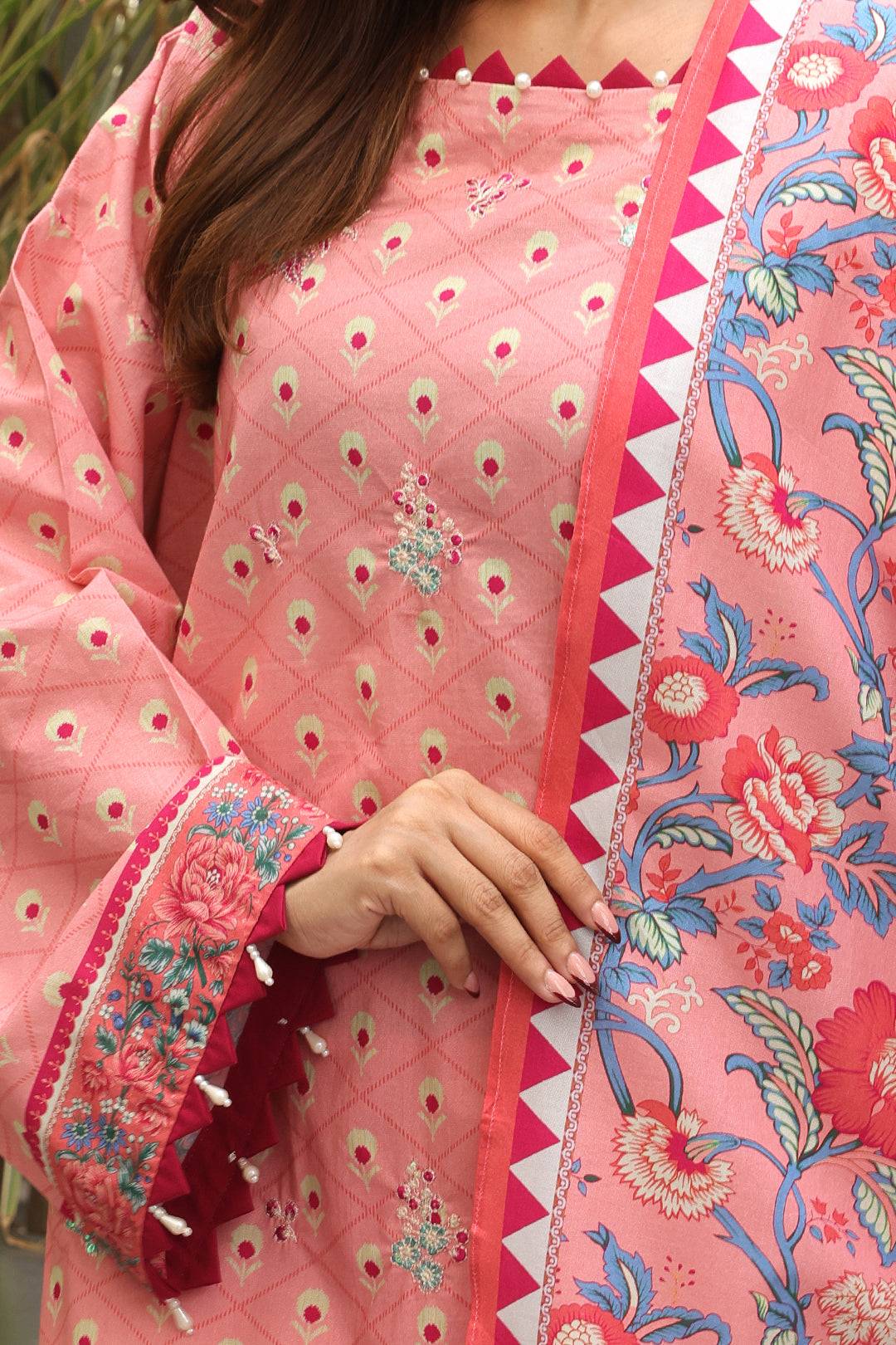 Zellbury | Unstitched 2 Piece Cambric | Embroidered Shirt Dupatta - 0025 by Maria Faisal - Registered Vendor of : Zellbury Women - type : Essential Unstitched - 100% original wedding dresses