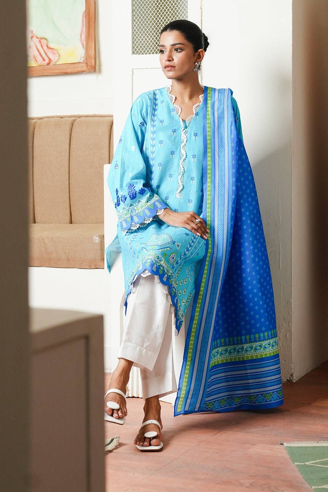 Zellbury | Unstitched 2 Piece Cambric | Embroidered Shirt Dupatta - 0028 by Maria Faisal - Registered Vendor of : Zellbury Women - type : Essential Unstitched - 100% original wedding dresses