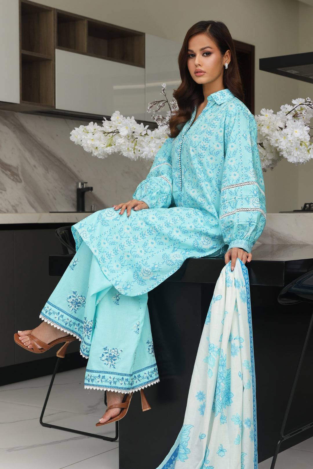 Zellbury | Unstitched 3 Piece Cambric | Embroidered Shirt Shalwar Dupatta - 0070 by Maria Faisal - Registered Vendor of : Zellbury Women - type : Essential Unstitched - 100% original wedding dresses