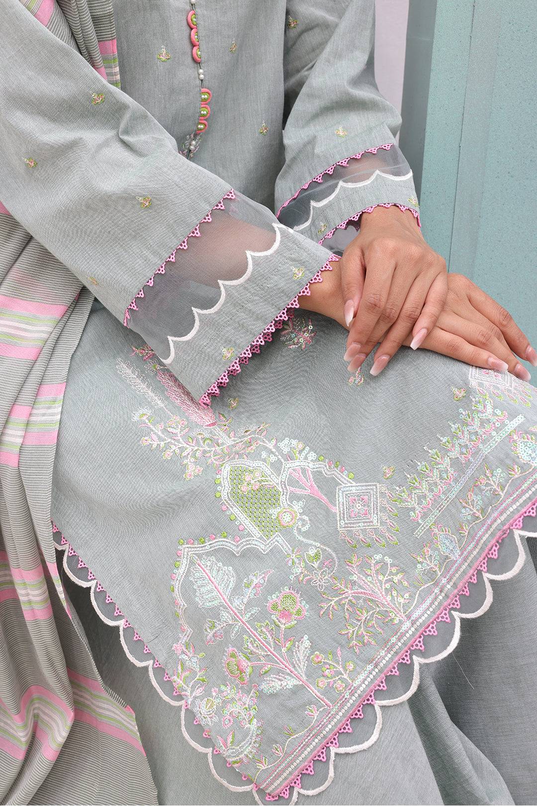 Zellbury | Unstitched 3 Piece Chambray | Embroidered Shirt Shalwar Dupatta - 0075 by Maria Faisal - Registered Vendor of : Zellbury Women - type : Essential Unstitched - 100% original wedding dresses