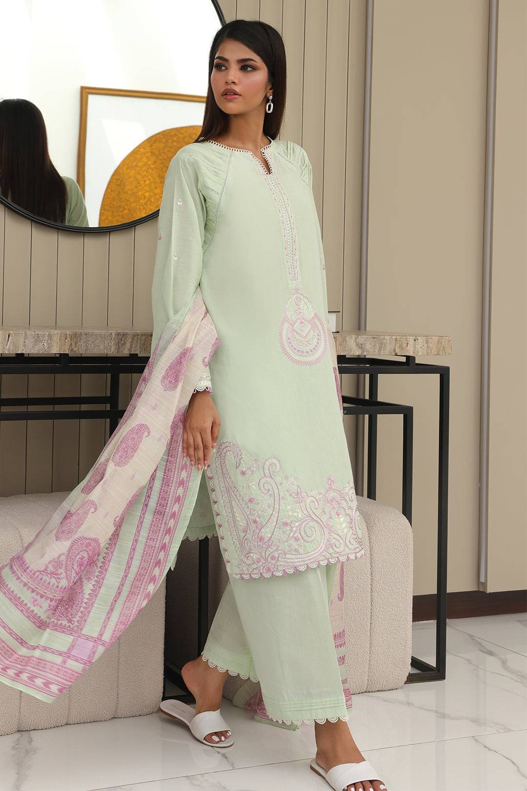 Zellbury | Unstitched 3 Piece Chambray | Embroidered Shirt Shalwar Dupatta - 0077 by Maria Faisal - Registered Vendor of : Zellbury Women - type : Essential Unstitched - 100% original wedding dresses