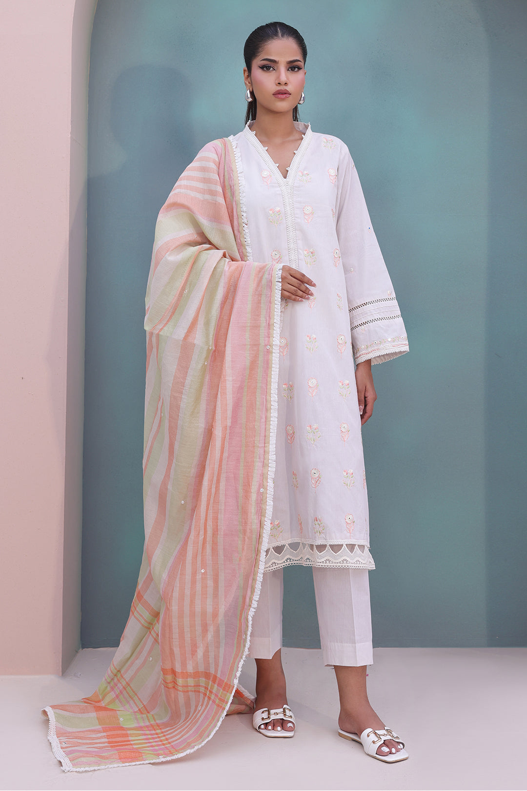 Zellbury | Unstitched 3 Piece Chambray | Embroidered Shirt Shalwar Dupatta - 0078 by Maria Faisal - Registered Vendor of : Zellbury Women - type : Essential Unstitched - 100% original wedding dresses