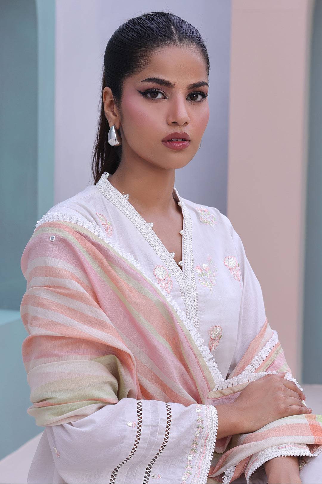 Zellbury | Unstitched 3 Piece Chambray | Embroidered Shirt Shalwar Dupatta - 0078 by Maria Faisal - Registered Vendor of : Zellbury Women - type : Essential Unstitched - 100% original wedding dresses