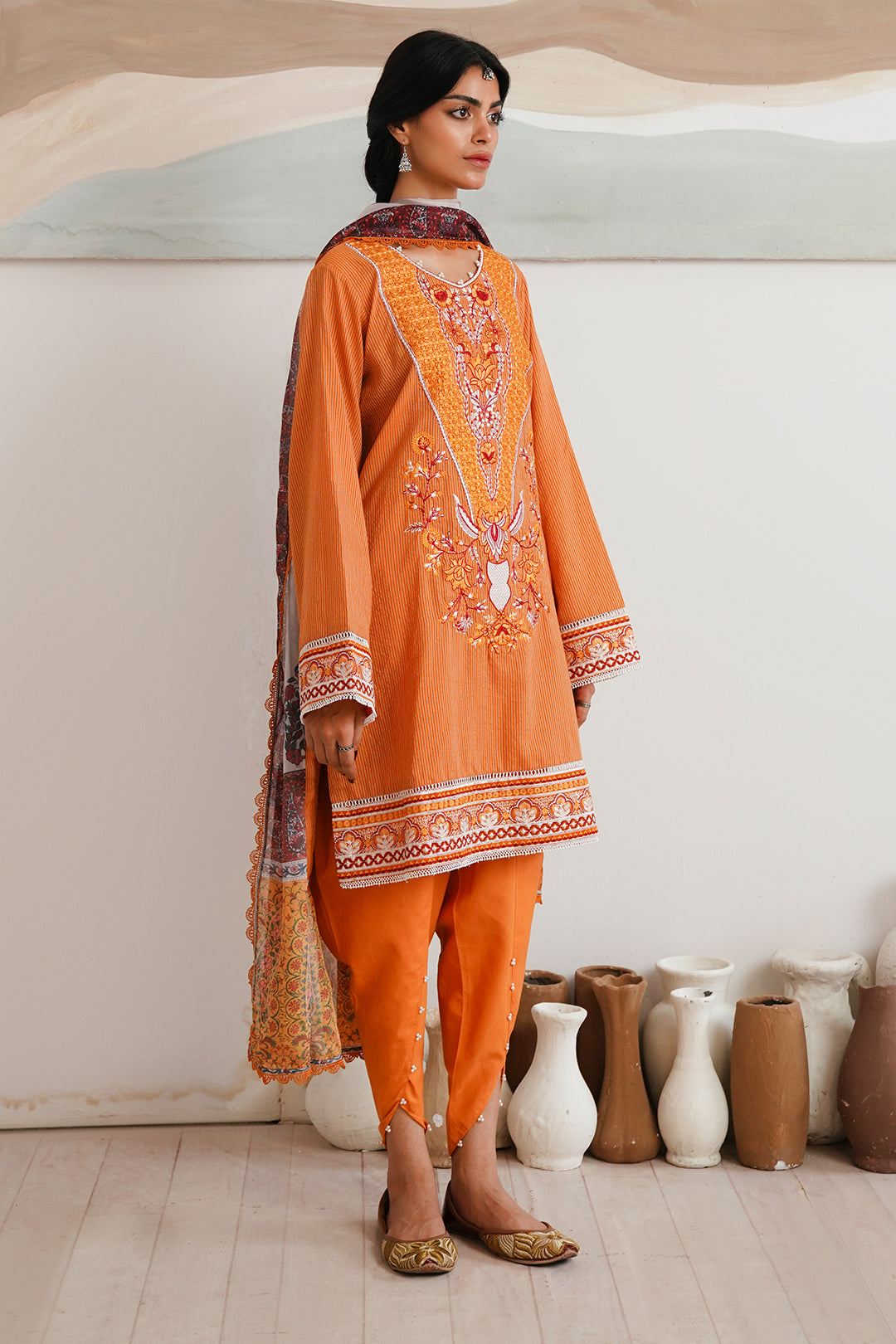 Zellbury | Unstitched 3 Piece Zari | Embroidered Shirt Shalwar Dupatta - 0085 - Designer Dress with Intricate embroidery and embellishments. Shop elegent wedding dress at Maria Faisal.