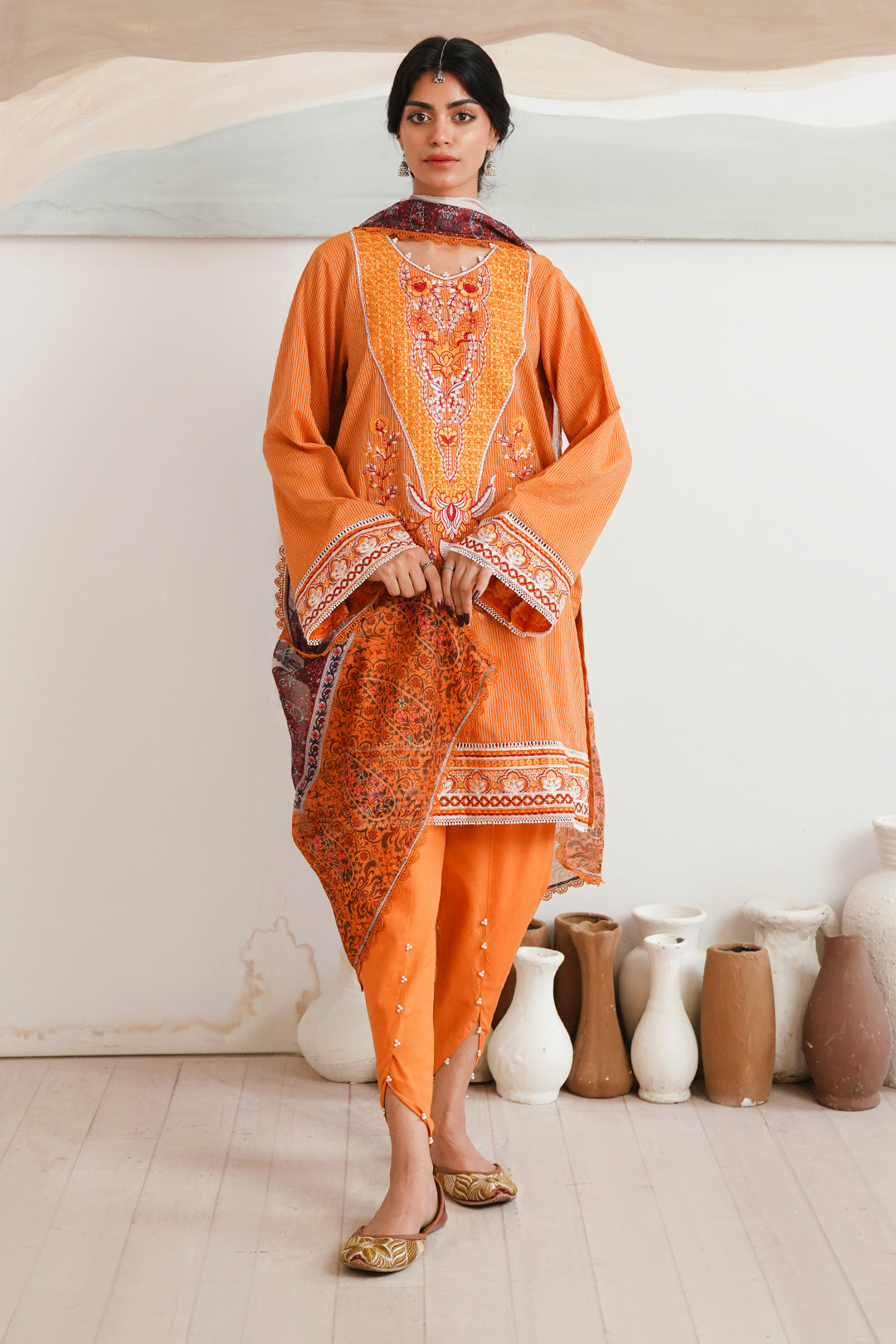 Zellbury | Unstitched 3 Piece Zari | Embroidered Shirt Shalwar Dupatta - 0085 - Designer Dress with Intricate embroidery and embellishments. Shop elegent wedding dress at Maria Faisal.