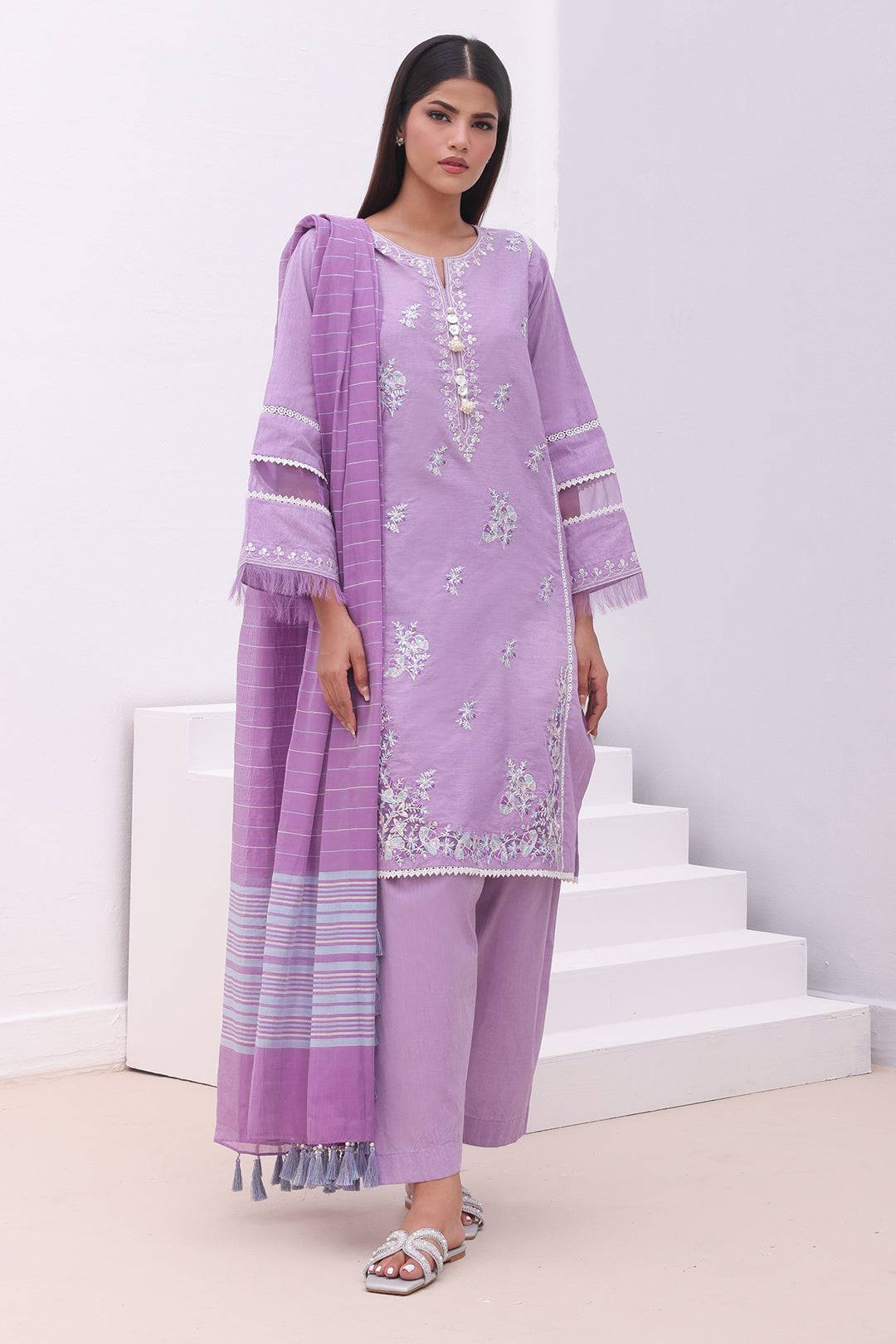 Zellbury | Unstitched 3 Piece Chambray | Embroidered Shirt Shalwar Dupatta - 0145 by Maria Faisal - Registered Vendor of : Zellbury Women - type : Essential Unstitched - 100% original wedding dresses