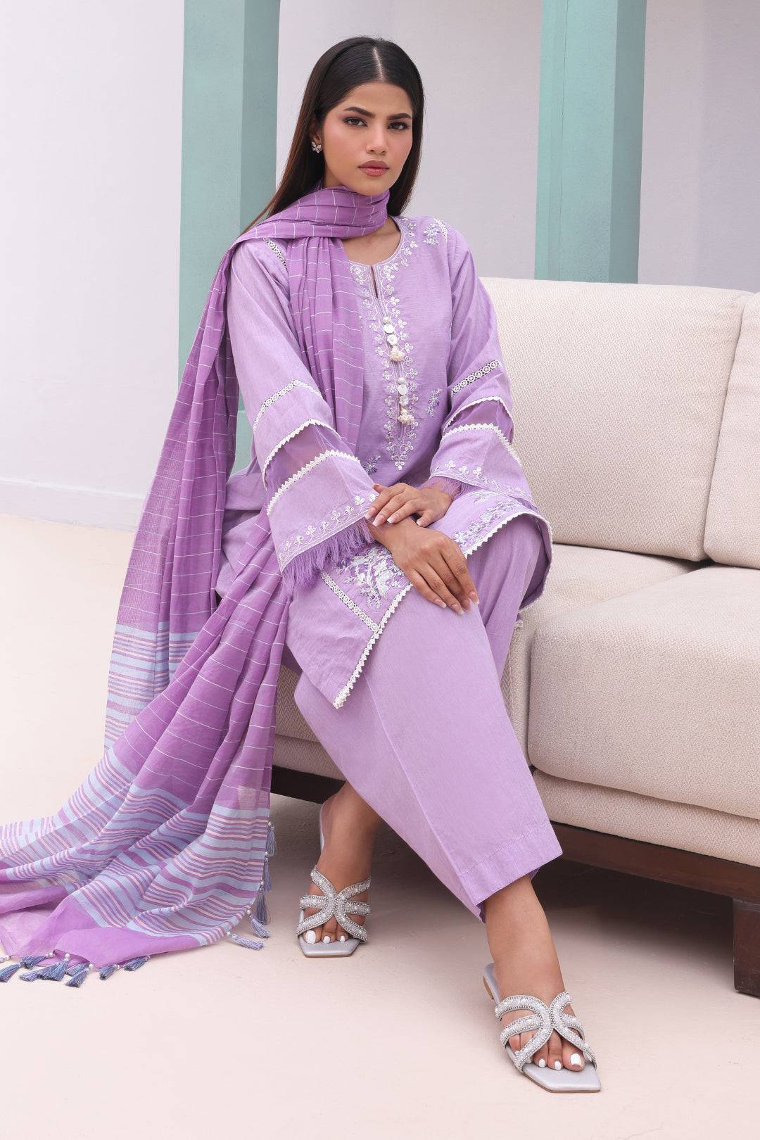 Zellbury | Unstitched 3 Piece Chambray | Embroidered Shirt Shalwar Dupatta - 0145 by Maria Faisal - Registered Vendor of : Zellbury Women - type : Essential Unstitched - 100% original wedding dresses