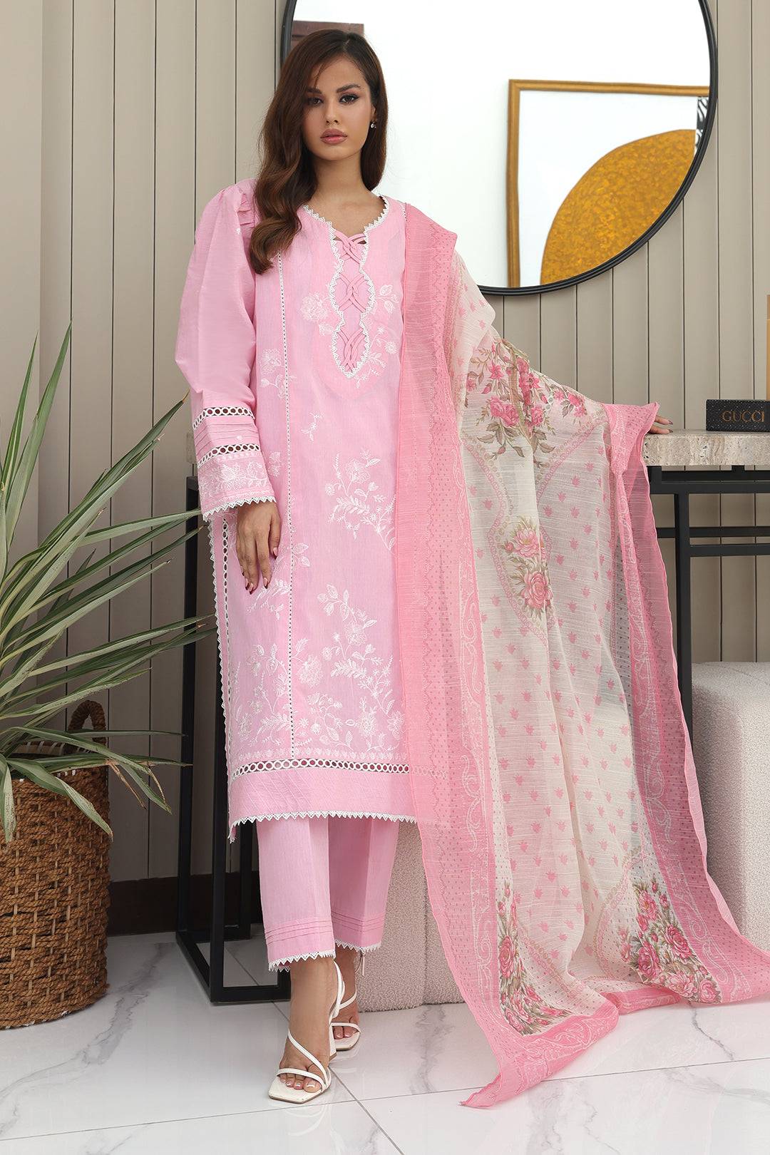Zellbury | Unstitched 3 Piece Chambray | Embroidered Shirt Shalwar Dupatta - 0146 by Maria Faisal - Registered Vendor of : Zellbury Women - type : Essential Unstitched - 100% original wedding dresses