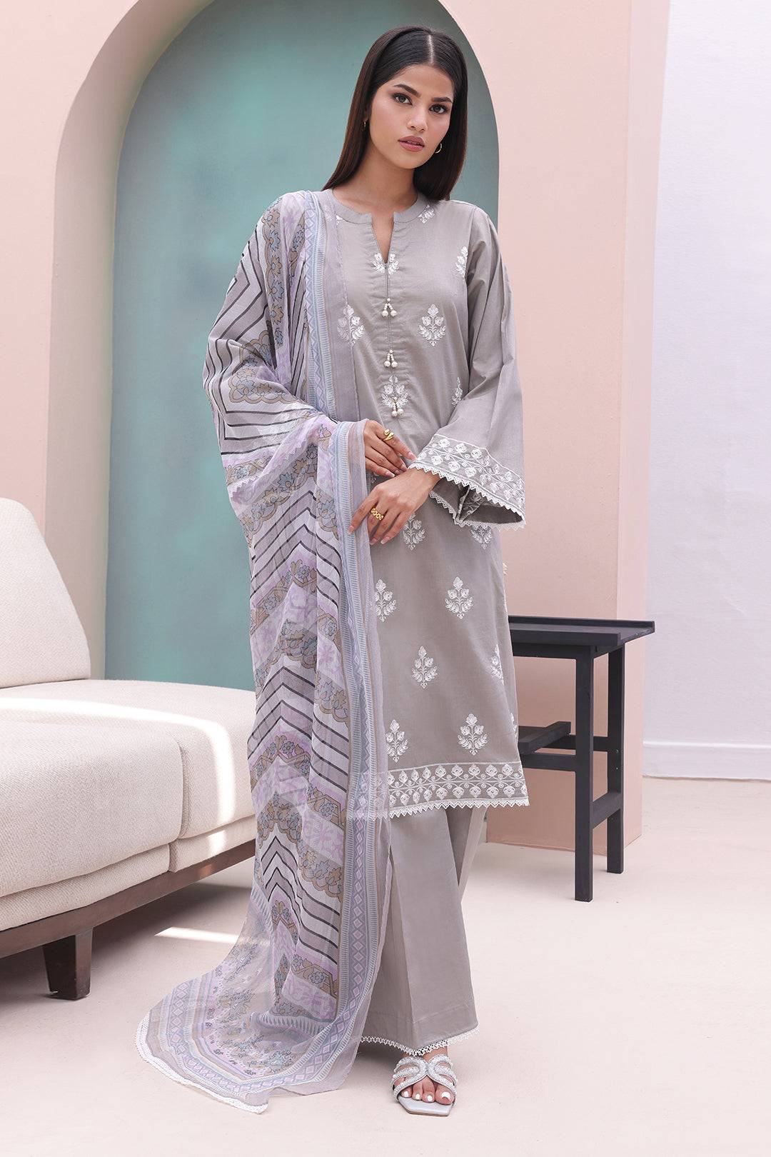 Zellbury | Unstitched 3 Piece Cambric | Embroidered Shirt Shalwar Dupatta - 0601 by Maria Faisal - Registered Vendor of : Zellbury Women - type : Essential Unstitched - 100% original wedding dresses