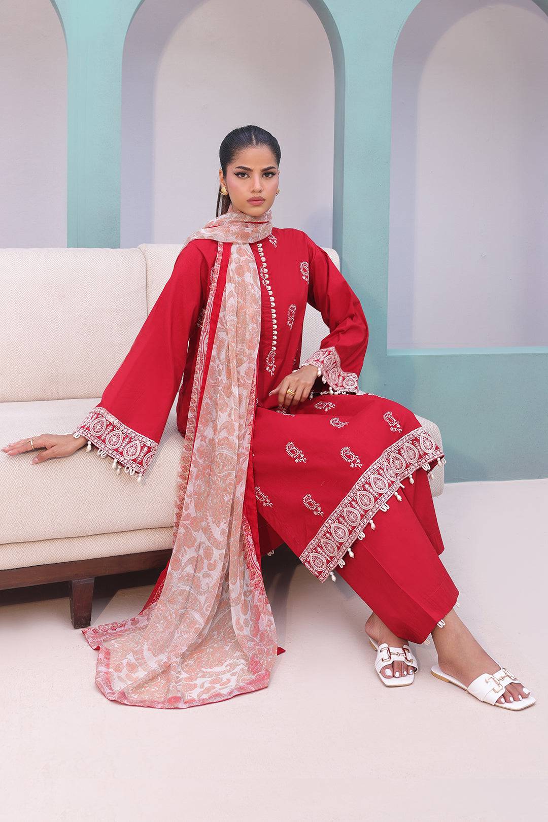 Zellbury | Unstitched 3 Piece Cambric | Embroidered Shirt Shalwar Dupatta - 0602 by Maria Faisal - Registered Vendor of : Zellbury Women - type : Essential Unstitched - 100% original wedding dresses