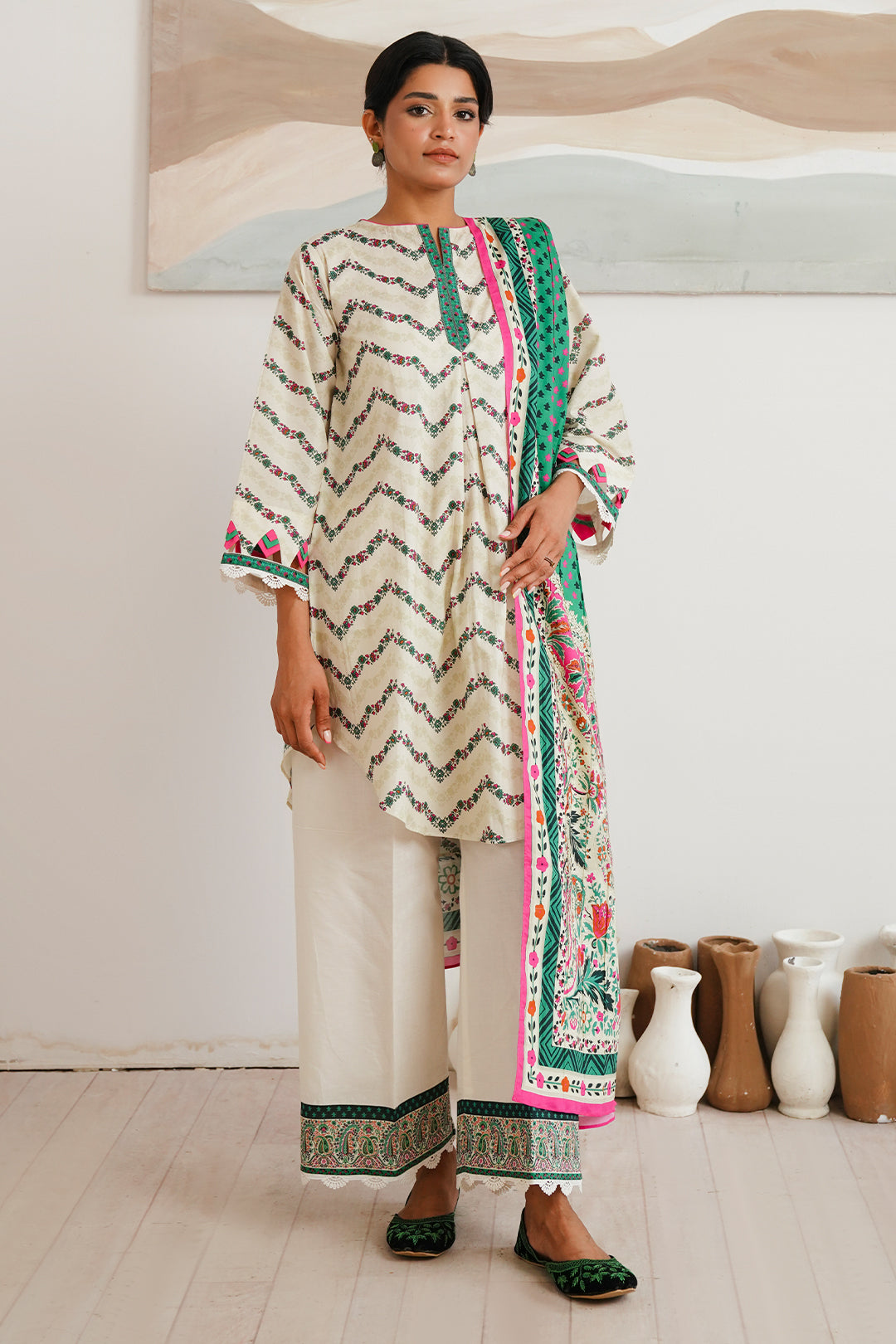 Zellbury | Unstitched 2 Piece Cambric | Shirt Dupatta - 0009 by Maria Faisal - Registered Vendor of : Zellbury Women - type : Essential Unstitched - 100% original wedding dresses