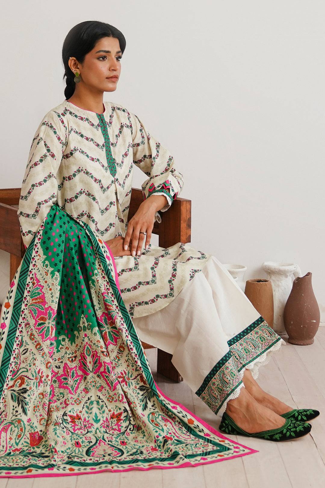 Zellbury | Unstitched 2 Piece Cambric | Shirt Dupatta - 0009 by Maria Faisal - Registered Vendor of : Zellbury Women - type : Essential Unstitched - 100% original wedding dresses
