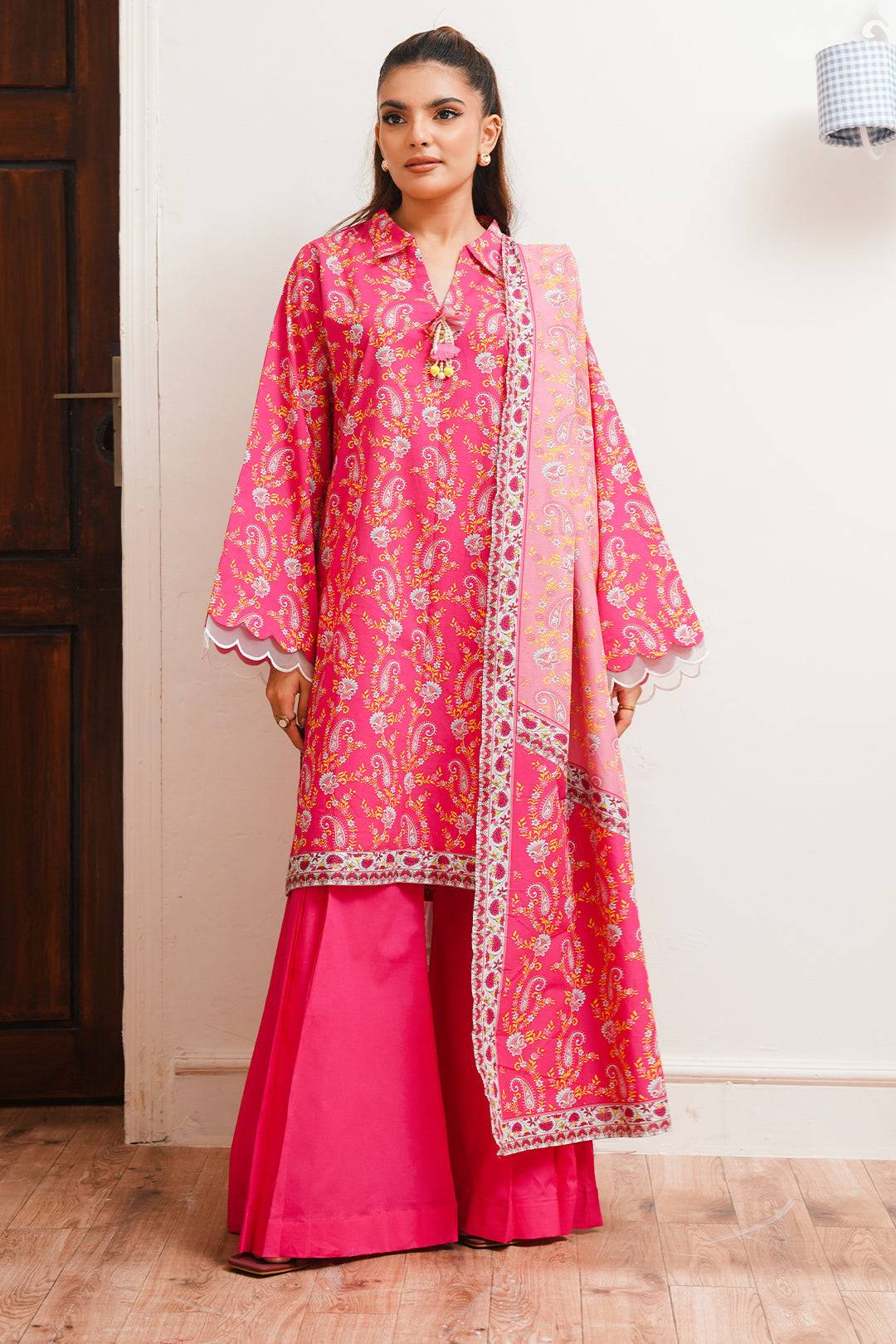 Zellbury | Unstitched 2 Piece Cambric | Shirt Dupatta - 0093 by Maria Faisal - Registered Vendor of : Zellbury Women - type : Essential Unstitched - 100% original wedding dresses