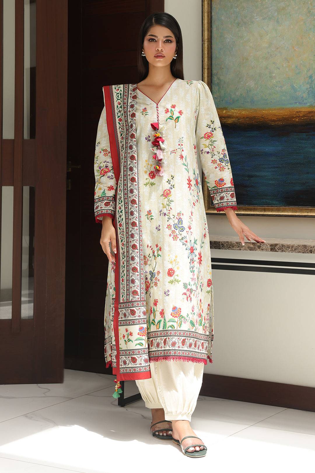 Zellbury | Unstitched 3 Piece Cambric | Shirt Shalwar Dupatta - 0044 by Maria Faisal - Registered Vendor of : Zellbury Women - type : Essential Unstitched - 100% original wedding dresses
