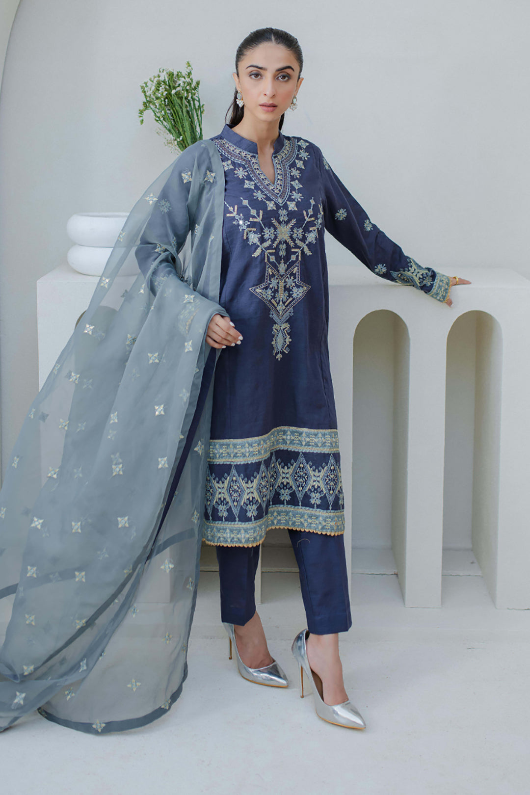 Zellbury | Unstitched 3 Piece Purple | Embroidered Shirt Shalwar Dupatta - 0300 - Designer Dress with Intricate embroidery and embellishments. Shop elegent wedding dress at Maria Faisal.
