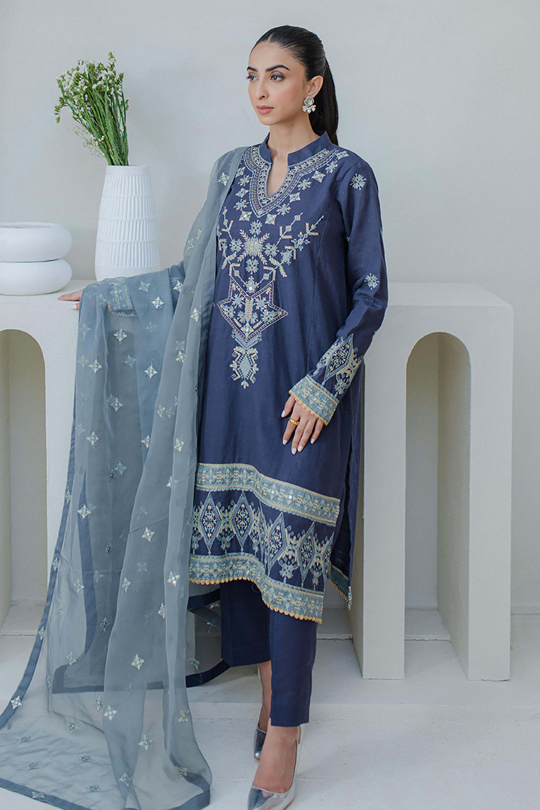 Zellbury | Unstitched 3 Piece Purple | Embroidered Shirt Shalwar Dupatta - 0300 - Designer Dress with Intricate embroidery and embellishments. Shop elegent wedding dress at Maria Faisal.