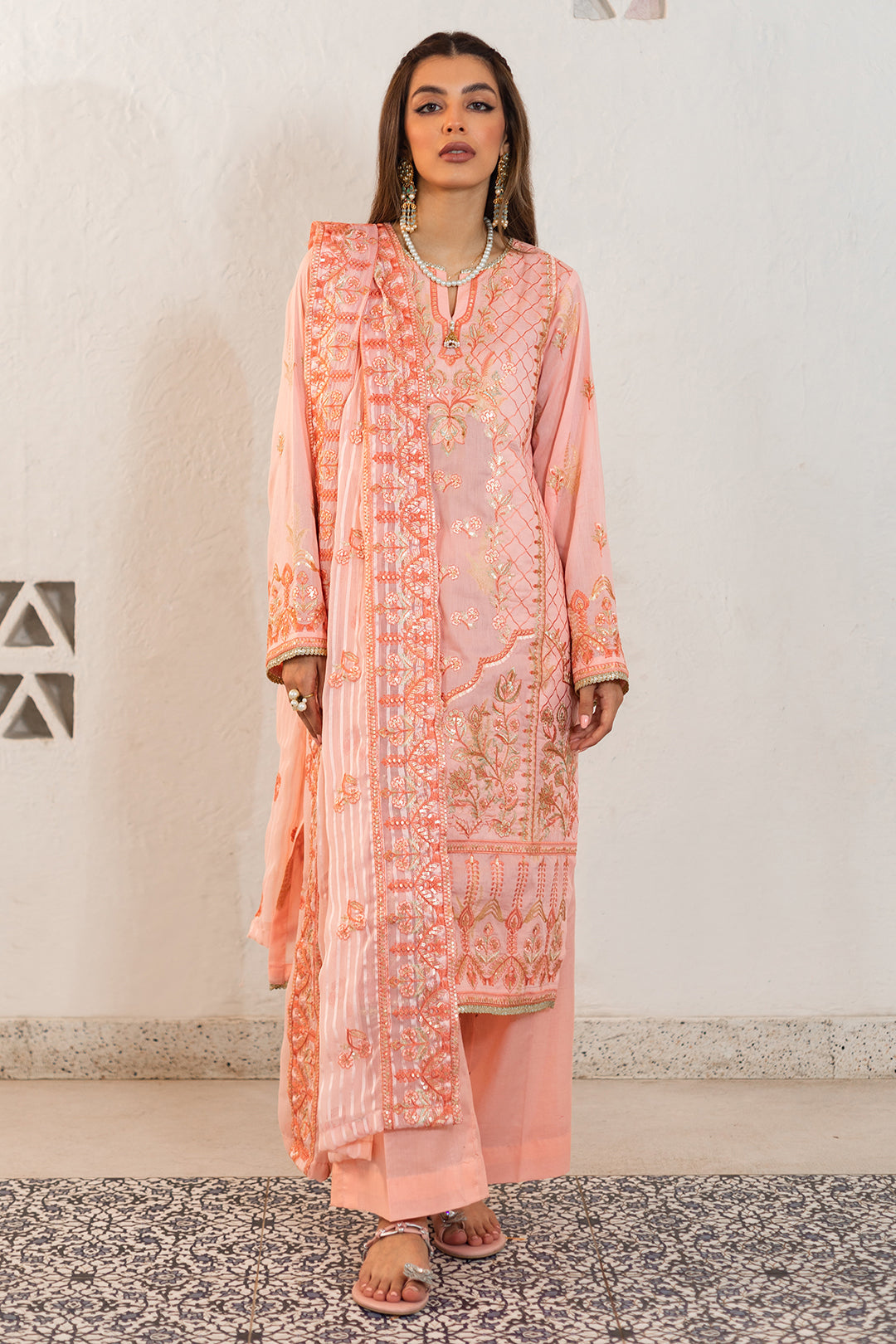 Zellbury | Unstitched 3 Piece Lawn | Embroidered Shirt Shalwar Dupatta - 0324 - Designer Dress with Intricate embroidery and embellishments. Shop elegent wedding dress at Maria Faisal.