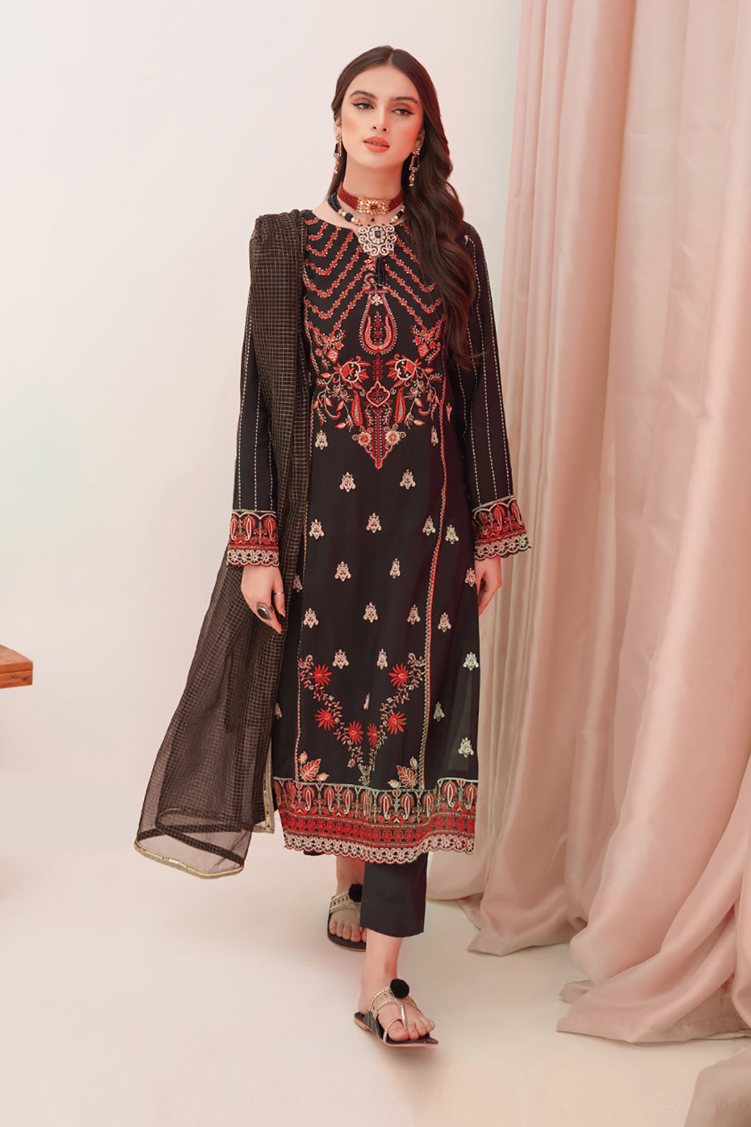 Zellbury | Unstitched 3 Piece Raw Silk | Embroidered Shirt Shalwar Dupatta - 0357 - Designer Dress with Intricate embroidery and embellishments. Shop elegent wedding dress at Maria Faisal.