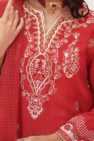 Zellbury | Unstitched 3 Piece Raw Silk | Embroidered Shirt Shalwar Dupatta - 0358 - Designer Dress with Intricate embroidery and embellishments. Shop elegent wedding dress at Maria Faisal.
