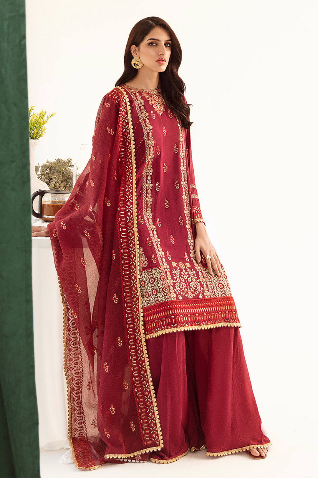 Zellbury | Unstitched 3 Piece Raw Silk | Embroidered Shirt Shalwar Dupatta - 0297 - Designer Dress with Intricate embroidery and embellishments. Shop elegent wedding dress at Maria Faisal.